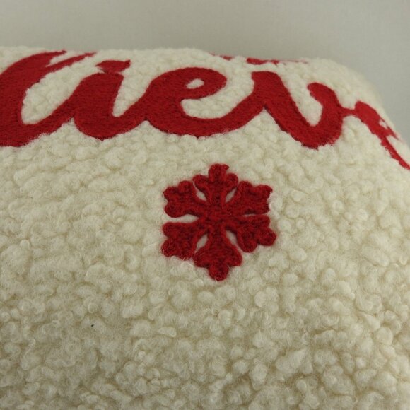New Christmas Throw Pillow Rectangle Embroiderd Red Believe White 17"x12" - Picture 3 of 6